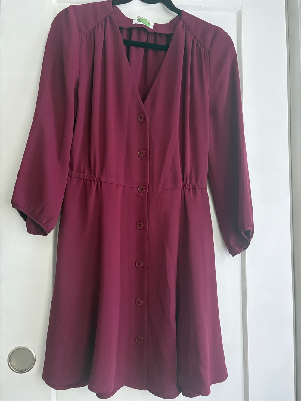 Babaton Button-Front V-Neck Dress in Burgundy
